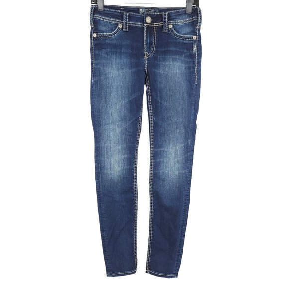 Silver Suki Mid Super Skinny Jeans Women Size 26 Dark Wash Stretch Denim MidRise - Picture 1 of 11